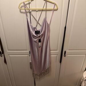 BCBGMaxAzria Lavender Cowl Neck Dress with Glitter Straps